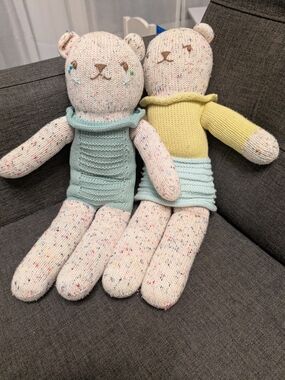 Blabla High End Dolls Speckled Knit Bear Pair Plush Toys in Mint and Pale Yellow